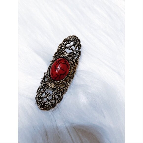 Stainless steel boho orange stone cuff ring - Picture 2 of 4